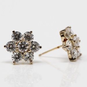 SIGNED DL 925 Gold Plated CZ Flower Stud Earrings